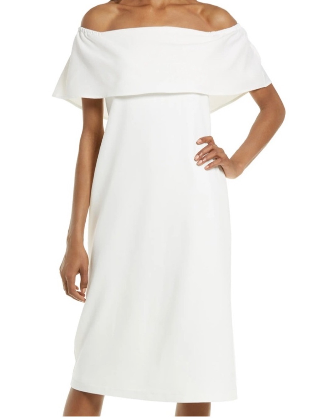 Charles Henry Off-the-Shoulder White Midi Dress